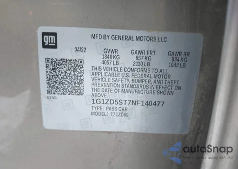 2022 Chevrolet Malibu Lt из США, поврежденный, VIN 1G1ZD5ST7NF140477